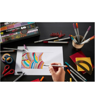 Boîte Métal 50 Feutres Creative Tips Pointes Assorties Coloris Pastel et Classique