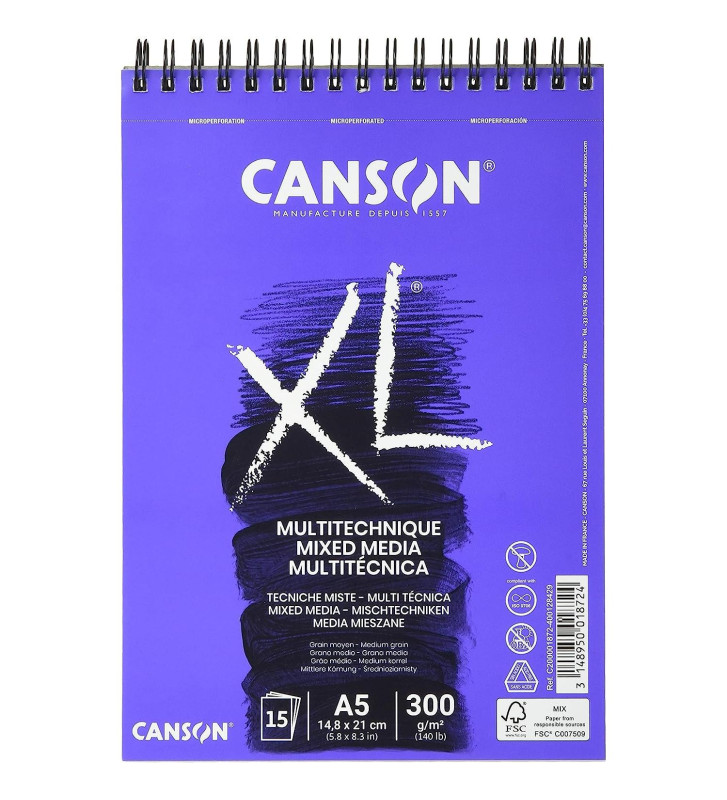 Bloc croquis XL MIX MEDIA A5 300g Grain moyen 15 feuilles