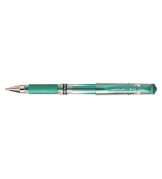 Roller encre gel Signo Broad UM153 grip pointe large 1mm vert métal