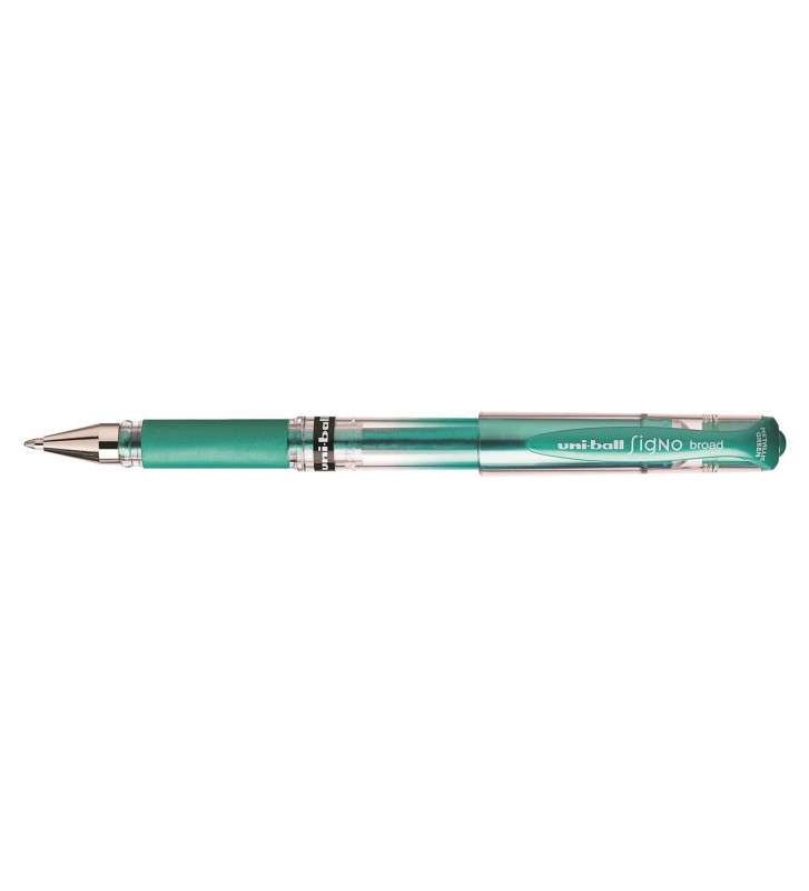 Roller encre gel Signo Broad UM153 grip pointe large 1mm vert métal
