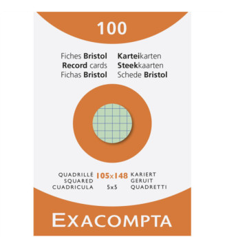 Étui de 100 fiches - bristol quadrillé 5x5 105x148mm - Couleurs assorties