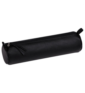 Trousse ronde cuir d'agneau 5,5 x 22 cm.Noir