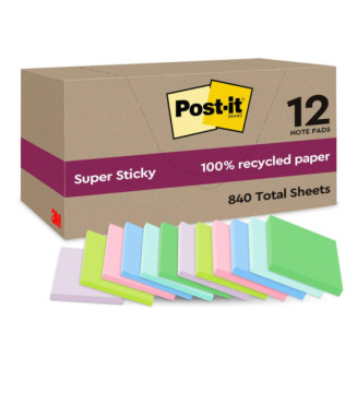 Pack 12 Blocs Super Sticky Recycling Notes 47,6 x 47,6 mm Couleur