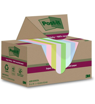 Pack 12 Blocs Super Sticky Recycling Notes 47,6 x 47,6 mm Couleur