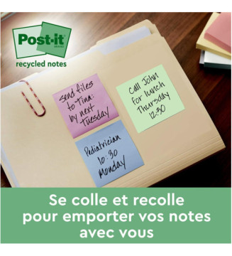 Pack 12 Blocs Super Sticky Recycling Notes 47,6 x 47,6 mm Couleur