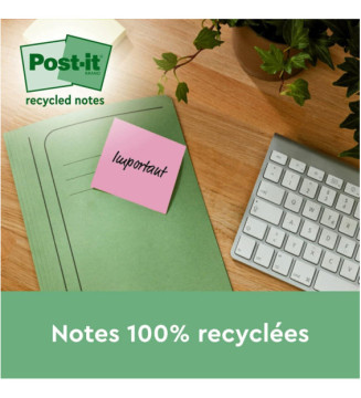 Pack 12 Blocs Super Sticky Recycling Notes 47,6 x 47,6 mm Couleur