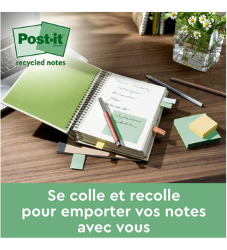Pack 12 Blocs Super Sticky Recycling Notes 47,6 x 47,6 mm Couleur