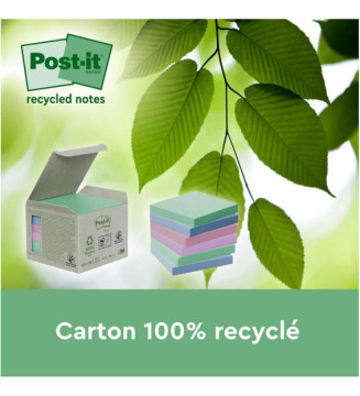 Pack 12 Blocs Super Sticky Recycling Notes 47,6 x 47,6 mm Couleur