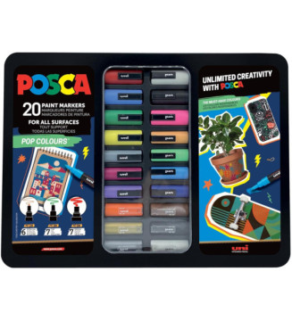Mallette Métal 20 Marqueurs Posca Pop Colours 1MC/3M/5M Assortis