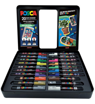 Mallette Métal 20 Marqueurs Posca Pop Colours 1MC/3M/5M Assortis