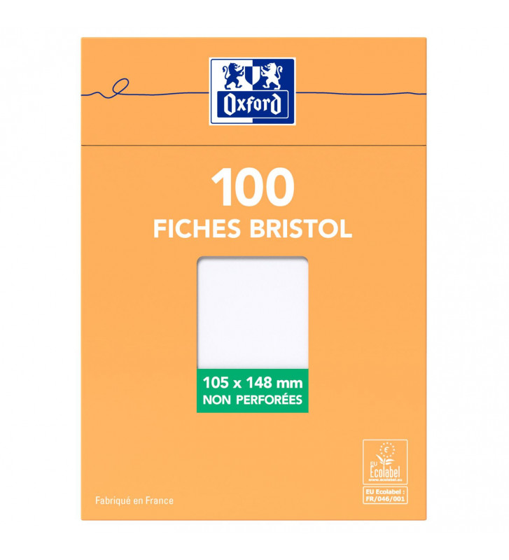 OXFORD Étui de 100 fiches bristol 210 g Format A6 105x148 mm Blanc Uni non  perforées - Tout Le Scolaire