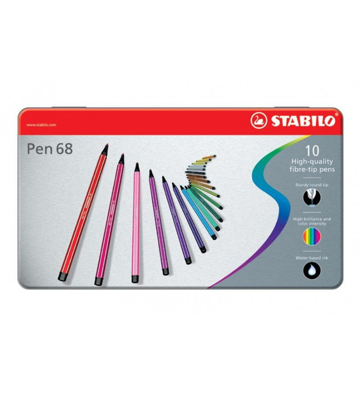 STABILO Pen 68 - Feutre Premium - Coffret Métal Avec 66 Pièces