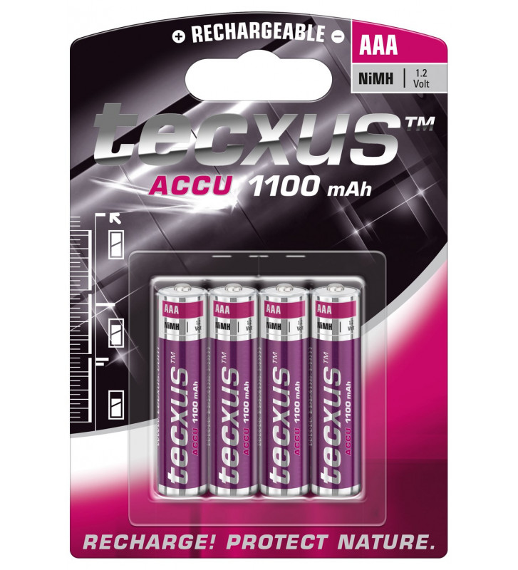TECXUS Blister de 4 Piles Rechargeables AAA (Micro)/HR03 1100 mAh