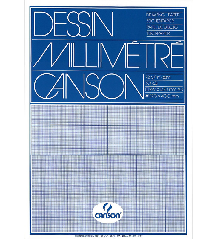 CANSON Papier millimétré, A4, 90 g/m2, couleur: bleu C200067116