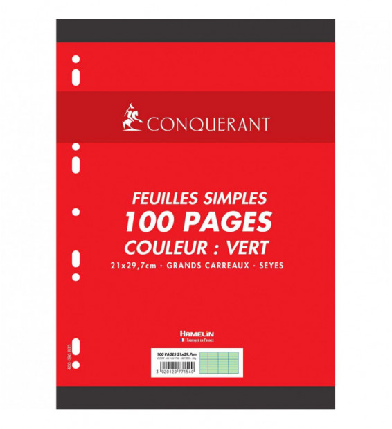 Lot De 2 Feuillets Mobiles A4 100 Pages - Grands Carreaux Seyès Vert - Papier 80g, Perforé 9 Trous - Fabriqué En France, Écolabel UE - 7